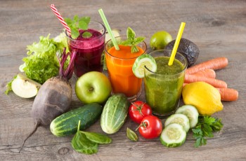 Various freshly squeezed fruit and vegetable juices